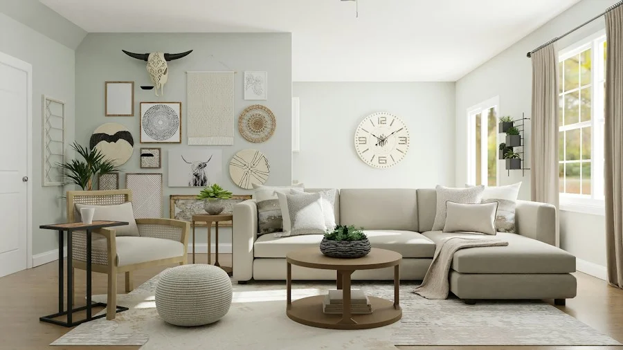 Freshly decorated interior with warm neutral paintwork and an understated feature wall