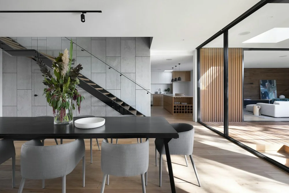 Light-filled contemporary home with carefully finished timber flooring and joinery